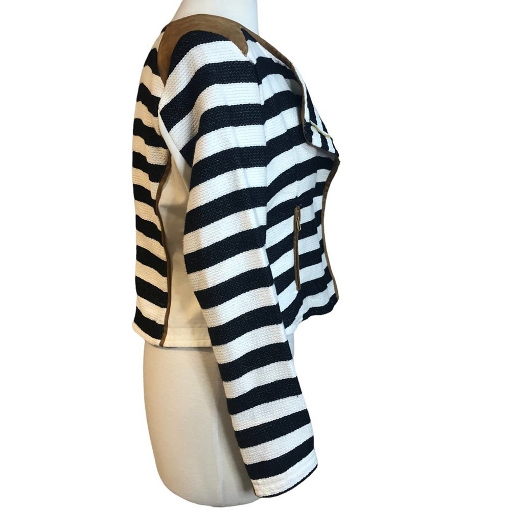 Gibson & Latimer NWT Black White Tan Brown Striped Moto Jacket Small - Picture 6 of 14